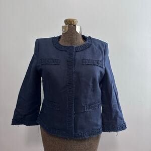 Michael Michael Kors navy linen collarless blazer size 12P